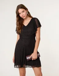 Flippy Sleeve Flared Mini Dress - S / BLACK - female