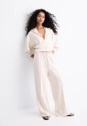 Weiche Joggerhose mit weitem Bein und Ziernaht Steingrau XXS