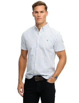 Camicia A Maniche Corte Preppy Oxford Blue Beach Stripe M - Superdry - FashionsVida