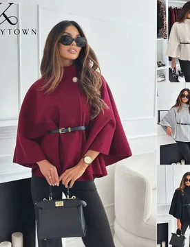 New Poncho Capes Coat Women Bat Sleeve Wooled Coat Jacket Autumn Winter Warm Elegant Fashion High Neck Knitted Outerwear - Aliexpress - FashionsVida