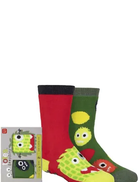 Boys 2 Pair Tots Originals Novelty Slipper Socks Monster 2-3 Years - Multi Coloured - Size: 2-3 Years - totes - FashionsVida