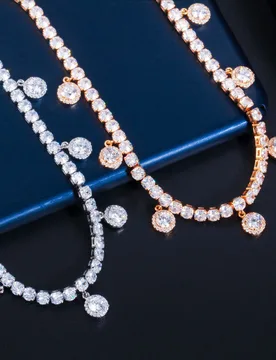 CWWZircons Brand Fashion Jewelry 585 Gold Color Round Tennis Chain Cubic Zirconia Choker Necklace for Women Party Costume CP075 - Aliexpress - FashionsVida