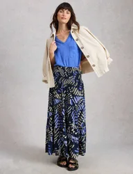 Jersey Printed Maxi A-Line Skirt Navy Mix female