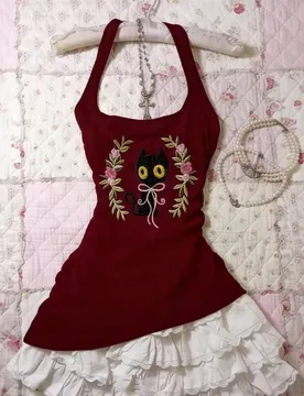 American Retro Hottie Camisole Red Irregular Vest Kawaii Cats Printed Slim Tanks Women's Street Fashion Chic Tops Ropa Mujer - Aliexpress - FashionsVida