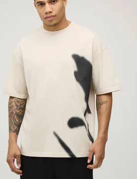 Herren Mohnblumen-Print Oversized T-Shirt Stone Größe XL - boohooMAN - FashionsVida
