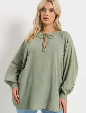 Women's Tie Neck Top in Pale Green Size: 16 - Pale Green - Size: 16 - Yours - FashionsVida