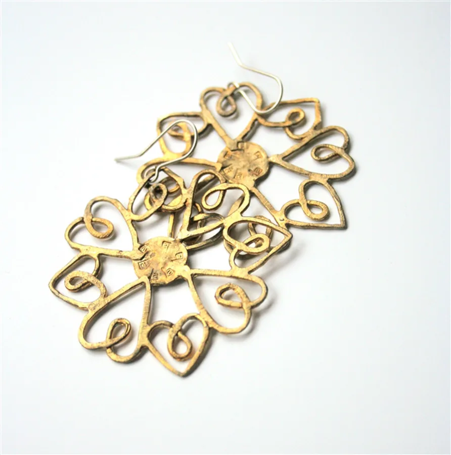Brass Heartflake Earrings - La Jewellery - FashionsVida