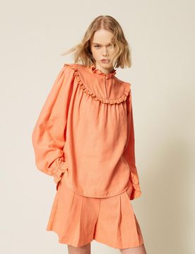Blouse en lin mélangé avec volants