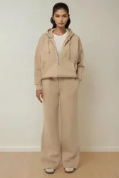 Womens Oversized Wide Leg Joggers - Cream - Size Large