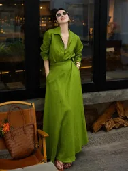 Women's 100% Linen Solid Color Suit with Midi Length Skirt