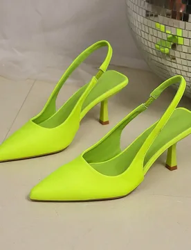 Zapatos de tacón alto de punta fina y hueco en la parte trasera con tacón de aguja de color verde fluorescente de alta gama para mujer. Tacones alto - Shein - FashionsVida
