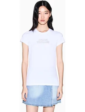 Camiseta de mujer slim fit con logo en strass - Armani Exchange - FashionsVida