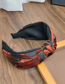 Women's Orange Floral Jacquard Knot Headband - Orange - Size: One Size - PEACH ACCESSORIES - FashionsVida