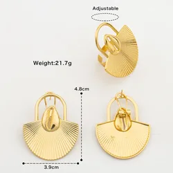 Advanced Metal Textured Leaf Pendant Big Earrings Ring Gold Color Geometry Drop Jewellry Women's Exaggerated Fashion Jewelry