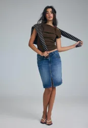 Midi-Jeansrock MITTELBLAUER DENIM-WASHED-LOOK 36