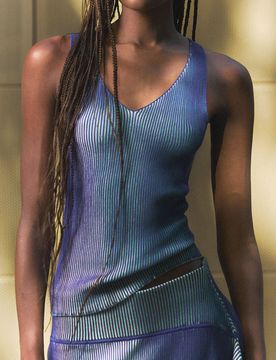 Top à bretelles en maille irisée, , Bleu, XS