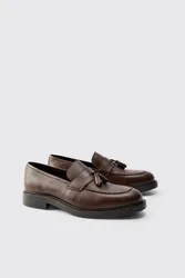 Herren Echte Leder Quasten Loafer Schuhe Brown Größe 12