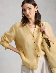 Pure Linen Striped Button Through Shirt Yellow Mix female