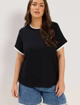 Women's Premium Ringer T-Shirt in Black Size: 30-32 - Black - Size: 30-32 - Yours - FashionsVida