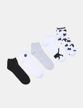 Calzini a coste con motivo di gatti 5 pack - multicolor