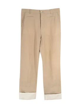 Beige Straight Leg Linen Trousers - Loewe - FashionsVida