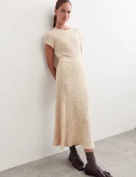 Wool Blend Knitted Midi A-Line Skirt Ivory Mix female