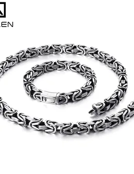 KALEN Stainless Steel 60cm Byzantine Chain Necklace & Bracelet Set Men Punk Heavy Chunky Statement Choker Bangle Jewelry Sets - Aliexpress - FashionsVida