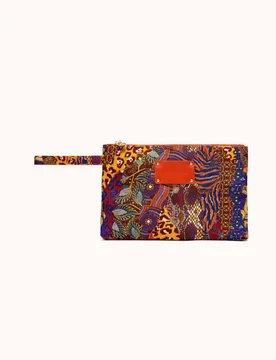 Pochette mare grande viola a stampa patch animalier e disegni colorati con manico da polso - 4giveness - FashionsVida