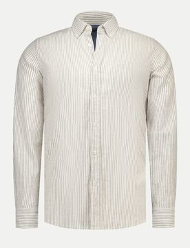 Gestreiftes Langarmhemd aus Leinen-Mix Beige L