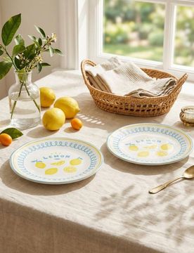 Piatti in ceramica con motivo di limoni 2 pack - blu pallido
