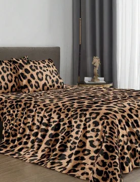 Juego de ropa de cama de 4 piezas con estampado de leopardo marrón café, juego de ropa de cama suave y fácil de cuidar, juego de sábanas ajustadas - Shein - FashionsVida
