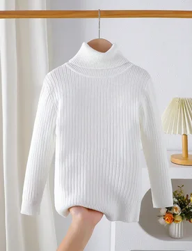 Suéter de cuello alto de punto sólido blanco para niñas pequeñas para otoño/invierno - Nuevo estilo de capa base de manga larga, artesanía de te - Shein - FashionsVida
