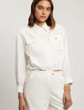 Womens Utility Organdie Cropped Pocket Detail Bomber Jacket - White Cotton - Size 8 Uk - Karen millen - FashionsVida