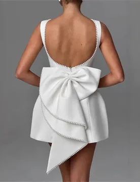 Sexy Luxury Pearls Bow Prom Dress Sleeveless Backless Princess Short Mini Party Gown Formal Wedding Guest Birthday Evening Robe - Aliexpress - FashionsVida