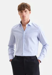 Slim Business Hemd Gestreift Blau 41