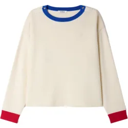 Jersey de mujer de lana holgado con cuello redondo en contraste