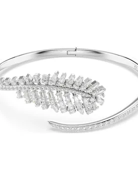 Bracciale rigido Vienna, Taglio misto, Piuma, Bianco, Placcato rodio M - Swarovski - FashionsVida