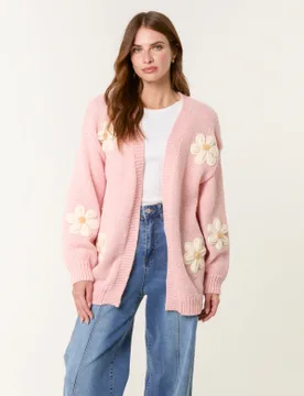 Daisy Large Flower Cardigan - M/L / PINK - female - Blue Vanilla - FashionsVida