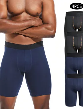 Paquete de 4 calzoncillos tipo bóxer largos y transpirables para hombre, ropa interior cómoda - Shein - FashionsVida