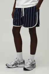 Herren Eng Geschnittene Nadelstreifen-Trikot-Jersey-Shorts Navy Größe XS