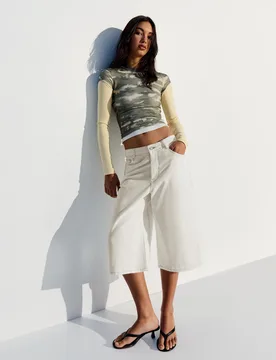 Bermuda Denim Ample 34 Blanc - Bershka - FashionsVida