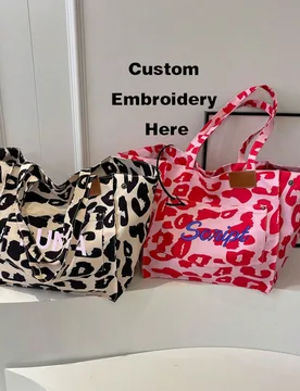 Bolso de mano grande y resistente al agua personalizado para mujer, bolso de mano con estampado de leopardo, bolsa de cosméticos, bolsa de compras de - Shein - FashionsVida