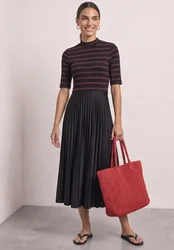 Midikleid mit Plisséerock und Streifen female Schwarz