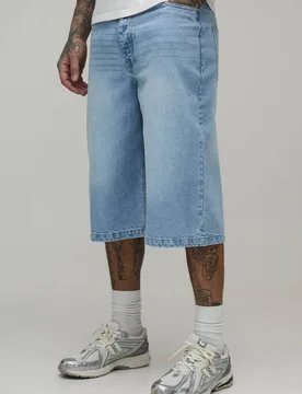 Men's Tall Essential Longline Denim Jorts Light Blue Size 40 Light Blue 40 - boohooMAN - FashionsVida