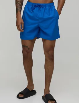 Men's Mid Length BM Autograph Swim Short Navy Size Medium Navy M - boohooMAN - FashionsVida
