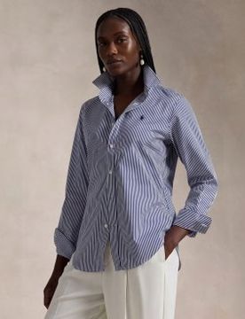 Para mujer. 211891379001 Camisa de algodón con rayas Slim Fit (30), Beige, Casual, Clásico, Manga larga