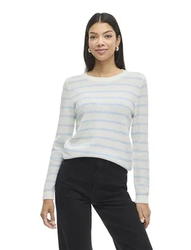 Pull Dalo White Alyssum / Stripes Nantucket Breeze L - Vila - FashionsVida