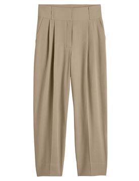 Pleated Viscose-Wool Trousers with Wide Waistband