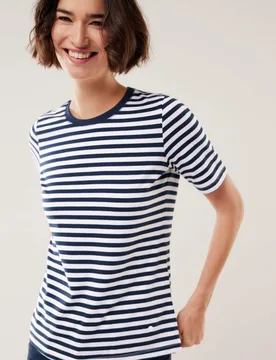 Baumwoll Ringelshirt, normale Größen, Farbe Blau, 38, hautsympathische Baumwolle bequem, da elastisch Damen - Walbusch - FashionsVida