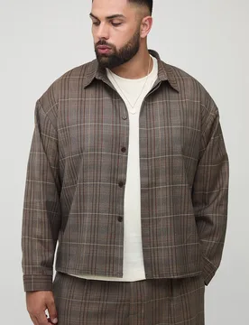 Herren Plus Oversized Heritage Karo Overshirt Chocolate Größe 2XL - boohooMAN - FashionsVida